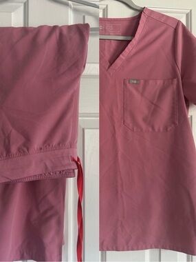 FIGS SET (M) Women's Scrub Top in Dusty Rose & Livingston bottoms (L)